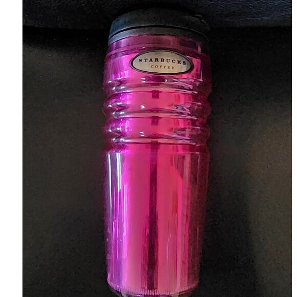 Starbucks Metallic Magenta Pink 16 oz Tumbler Travel Mug Flip Top 2004 Rare - Picture 1 of 11